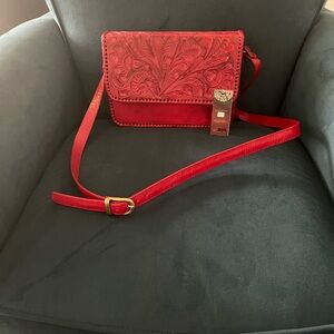 Chic Red Embossed Crossbody Bag